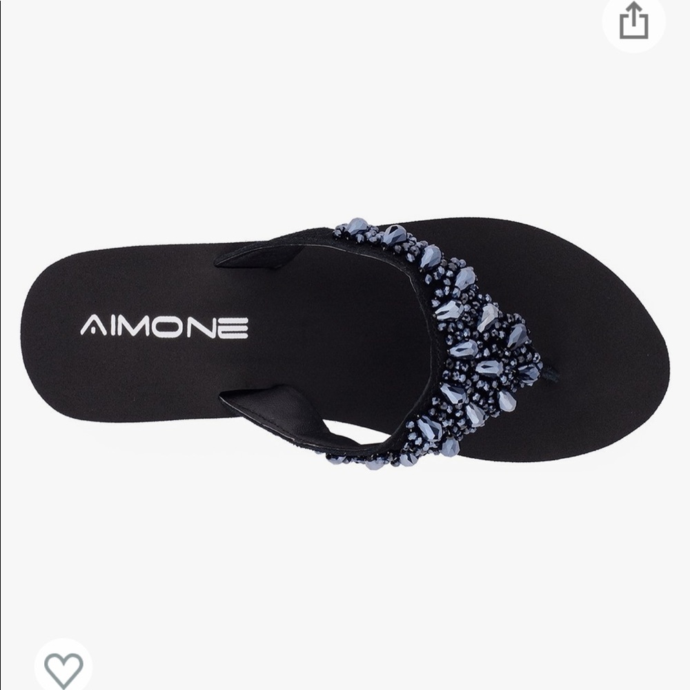 AIMONE Womens Printemps Rhinestone mid heel flip flops